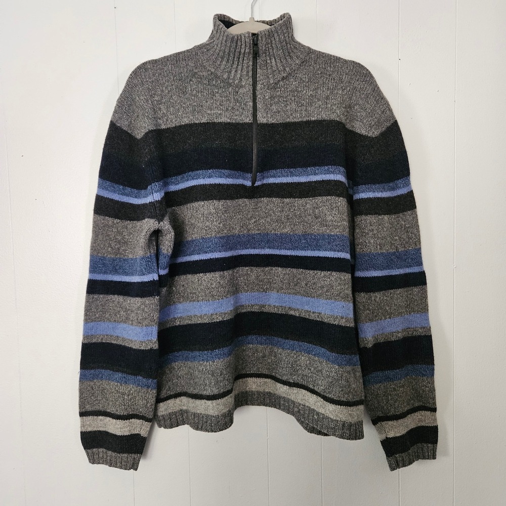 Banana Republic Wool Sweater Mens L Striped Mock Neck Preppy Grandpacore
